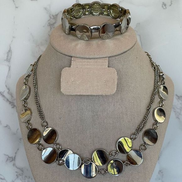 Chico’s Necklace and Bracelet Set Silver Tone Circles - Picture 1 of 5